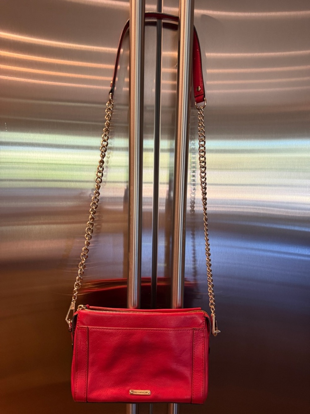 Rebecca Minkoff red Leather Crossbody Bag with Gold Chain Strap